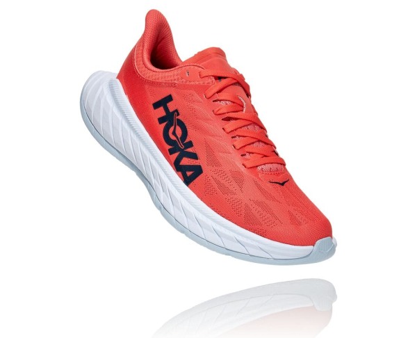 Hoka One One Carbon X 2 Womens UK - Coral / Black Road Running Shoes - HATCV3715